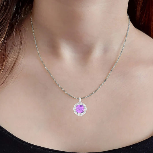 Pink Amethyst Pendant with White Diamond in 18Kt White Gold 6.51cts