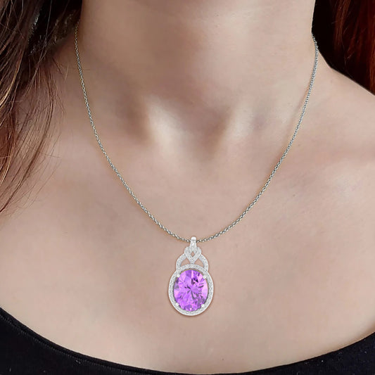 Pink Amethyst Pendant with White Diamond in 18Kt White Gold 3.49cts