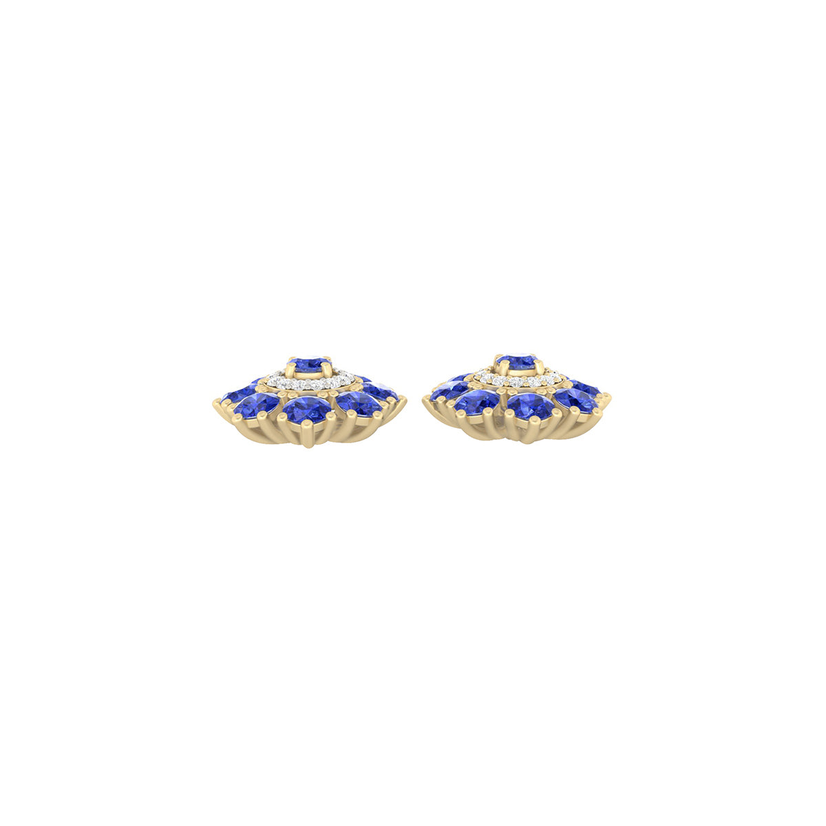AA+ Tanzanite Stud Earrings with White Diamond in 14Kt Gold 2.66cts