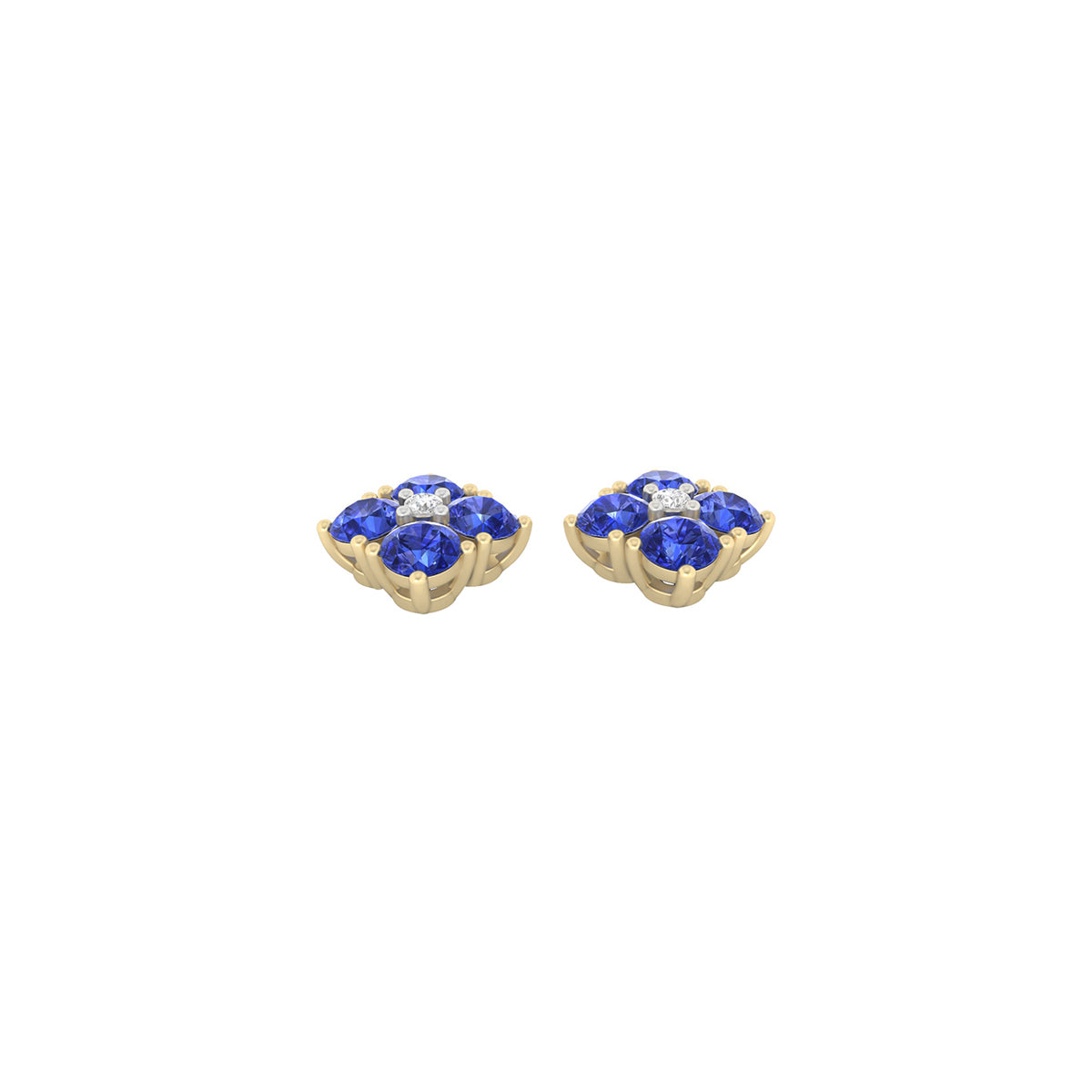 AA+ Tanzanite Stud Earrings with White Diamond in 14Kt Gold 1.15cts