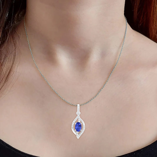 AA+ Tanzanite Pendant with White Diamond in 18Kt White Gold 0.58cts