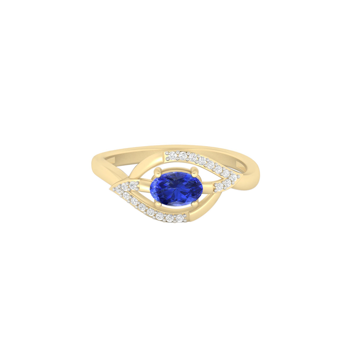 AA+ Tanzanite Ring with White Diamond in 18Kt Gold 0.58cts