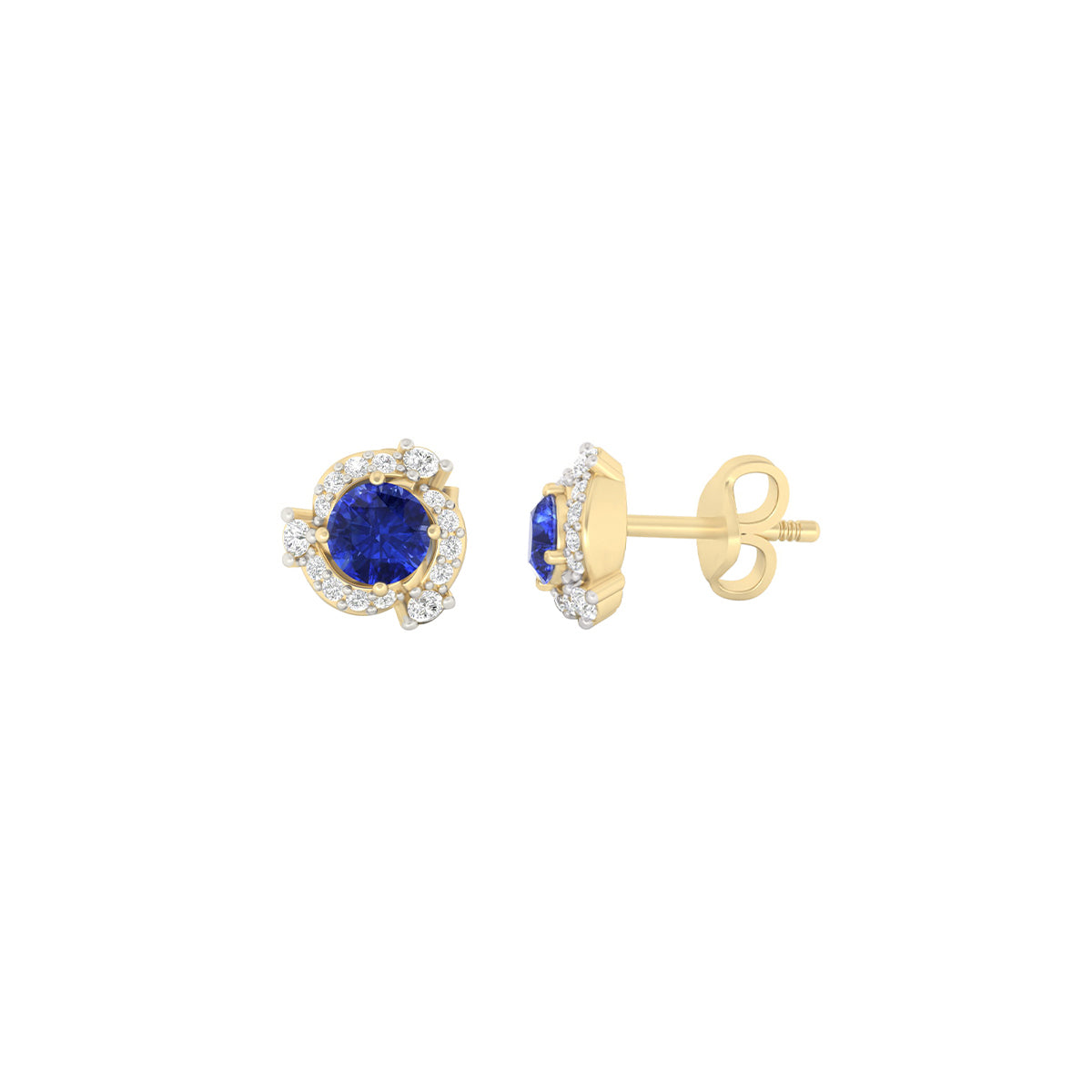 AA+ Tanzanite Stud Earrings with White Diamond in 18Kt Gold 0.91cts
