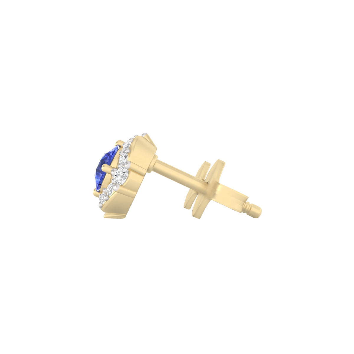 AA+ Tanzanite Stud Earrings with White Diamond in 18Kt Gold 0.91cts