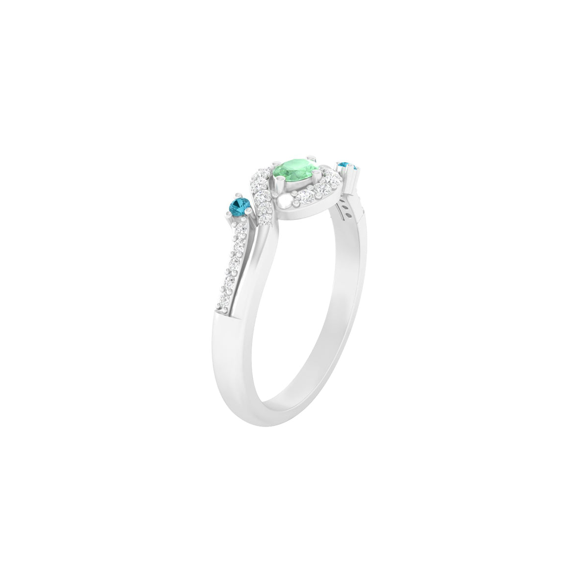Teal Kyanite Ring with White Diamond in Platinum 950 0.45cts.