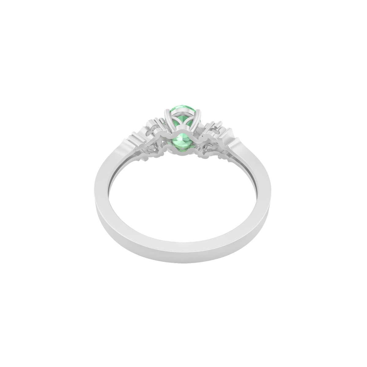Green Kyanite Ring with White Diamond in Platinum 950 1.15cts.