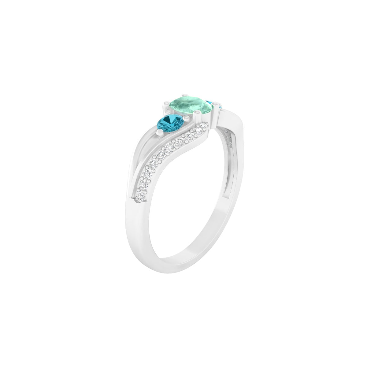 Green & Teal Kyanite Ring with White Diamond in Platinum 950 0.98cts.