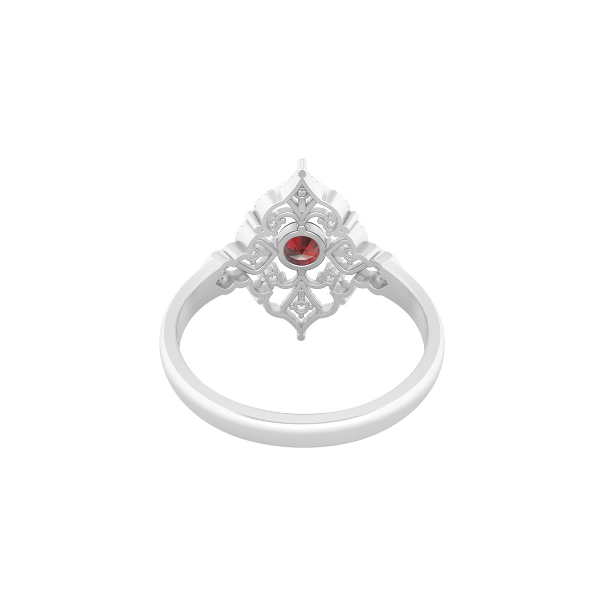 Red Garnet Ring with White Diamond in Platinum 950 0.47cts.