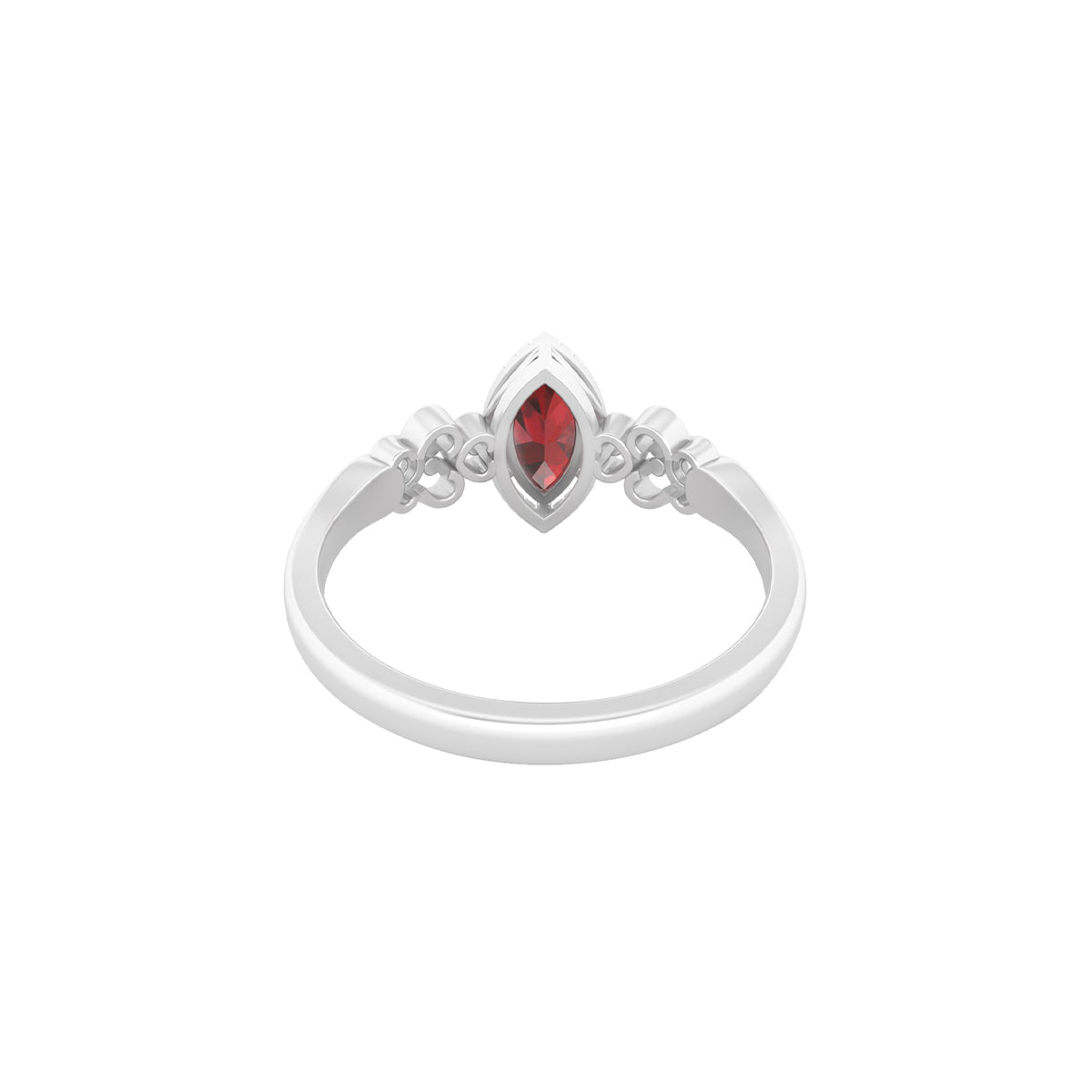 Red Garnet Ring with White Diamond in Platinum 950 0.68cts.