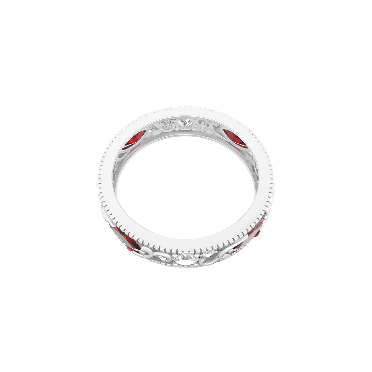 Red Garnet Ring with White Diamond in Platinum 950 2.32cts.