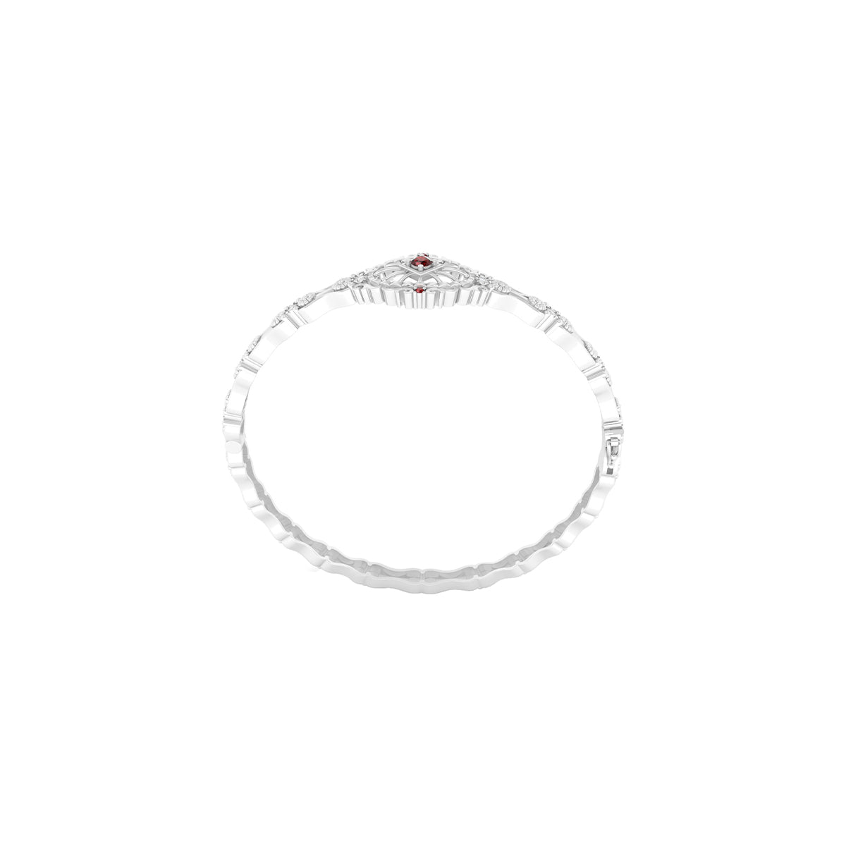 Red Garnet Bangle with White Diamond in Platinum 950 0.30cts.