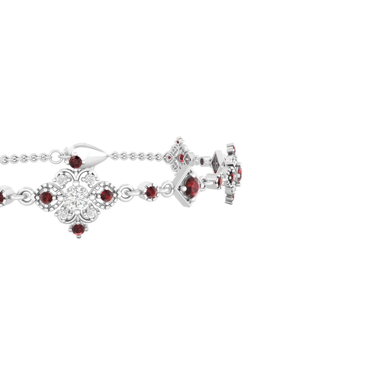 Red Garnet Bracelet with White Diamond in Platinum 950 2.12cts.