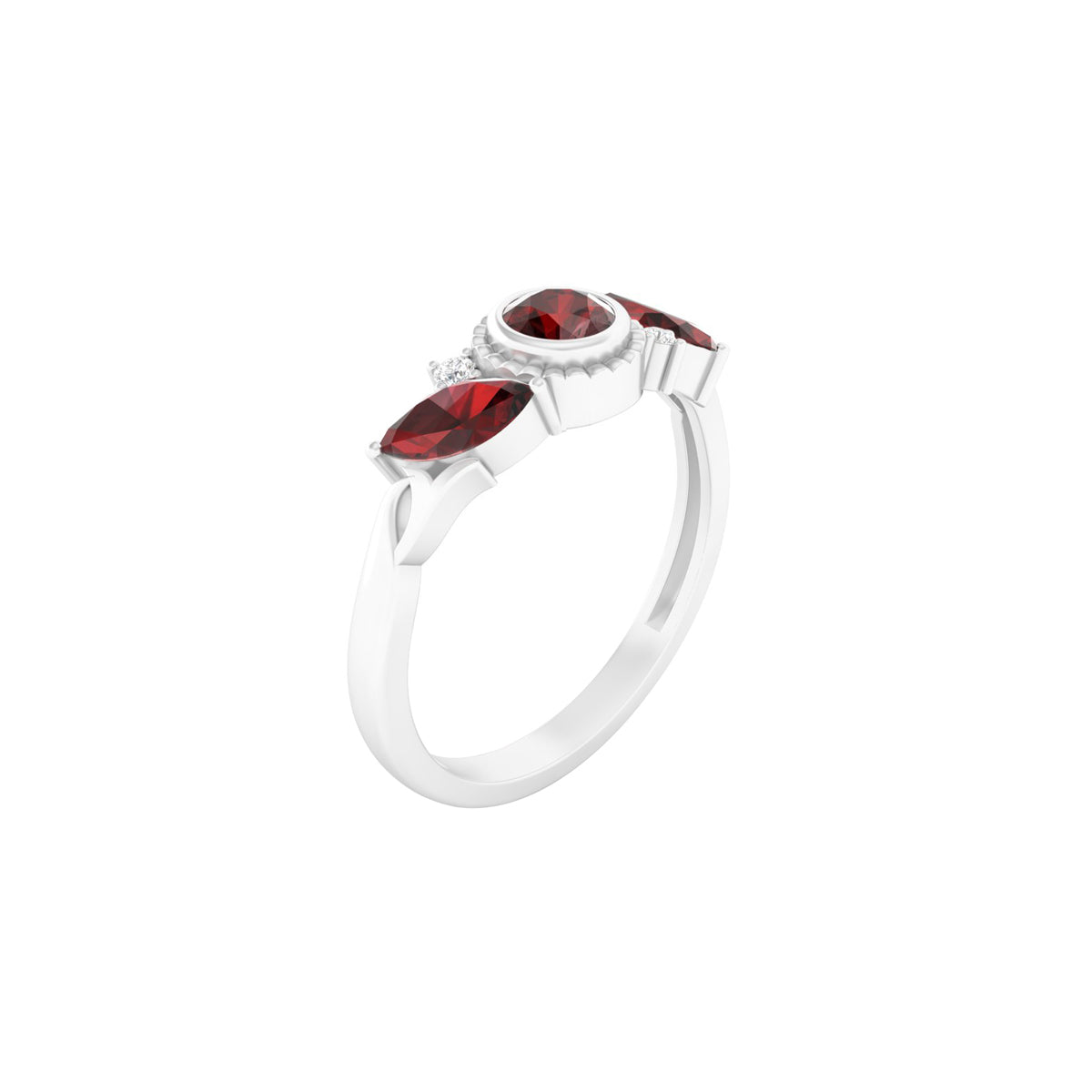 Red Garnet Ring with White Diamond in Platinum 950 1.03cts.