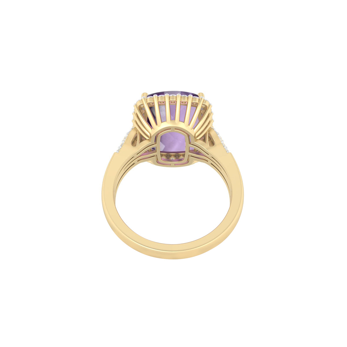 Pink Amethyst Ring with White Diamond in 18Kt Gold 6.59cts