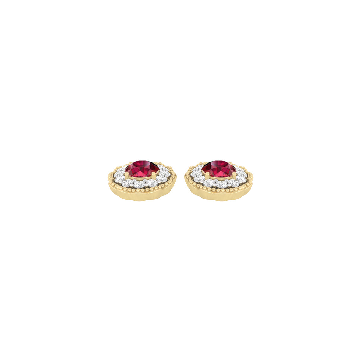 Glass-Filled Ruby Earrings with White Diamond in 18Kt Gold 2.74cts