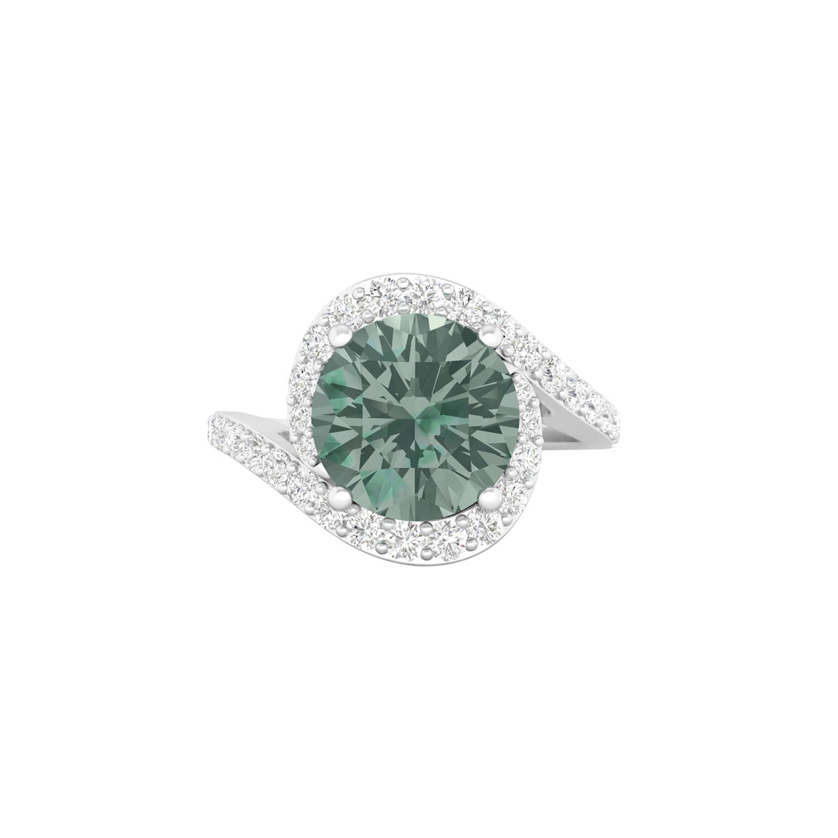Green Amethyst Ring with White Diamond in 18Kt White Gold 2.20cts