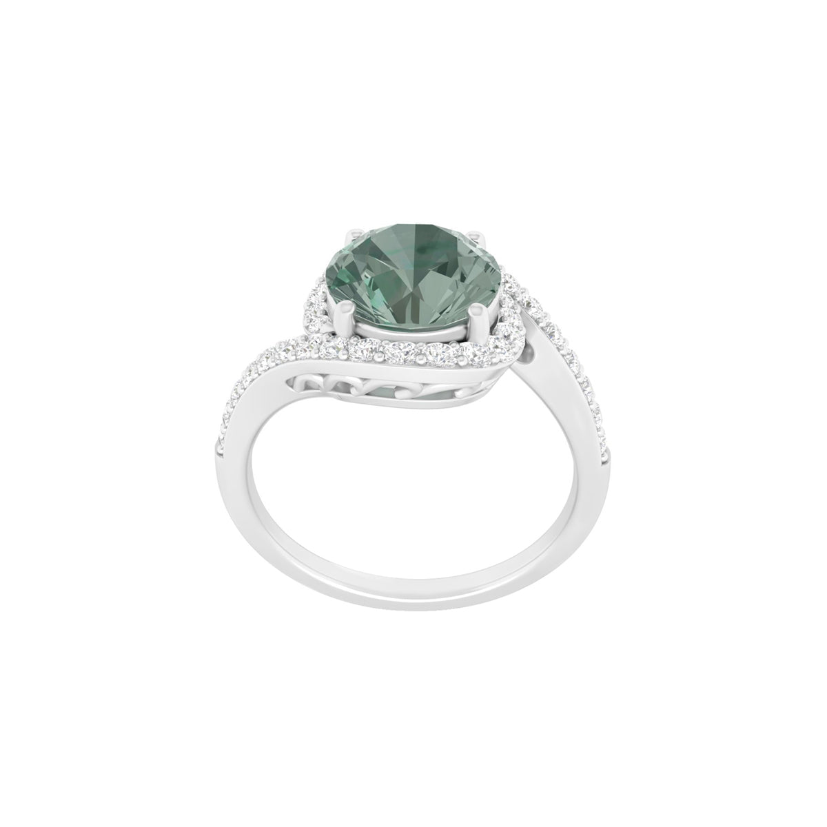 Green Amethyst Ring with White Diamond in 18Kt White Gold 2.20cts