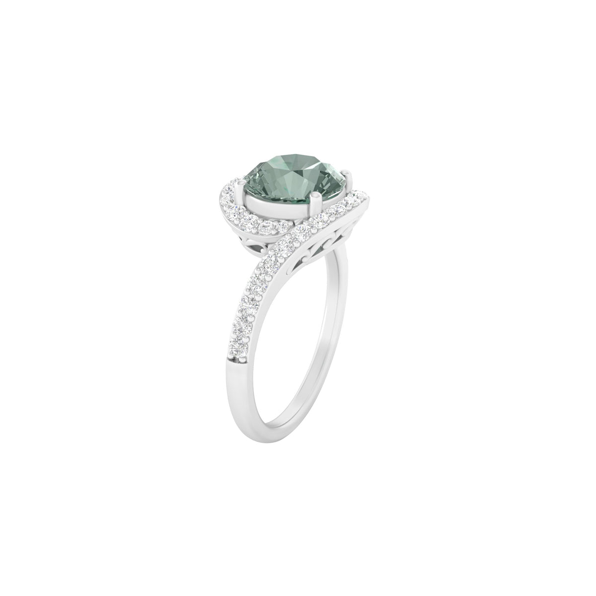 Green Amethyst Ring with White Diamond in 18Kt White Gold 2.20cts