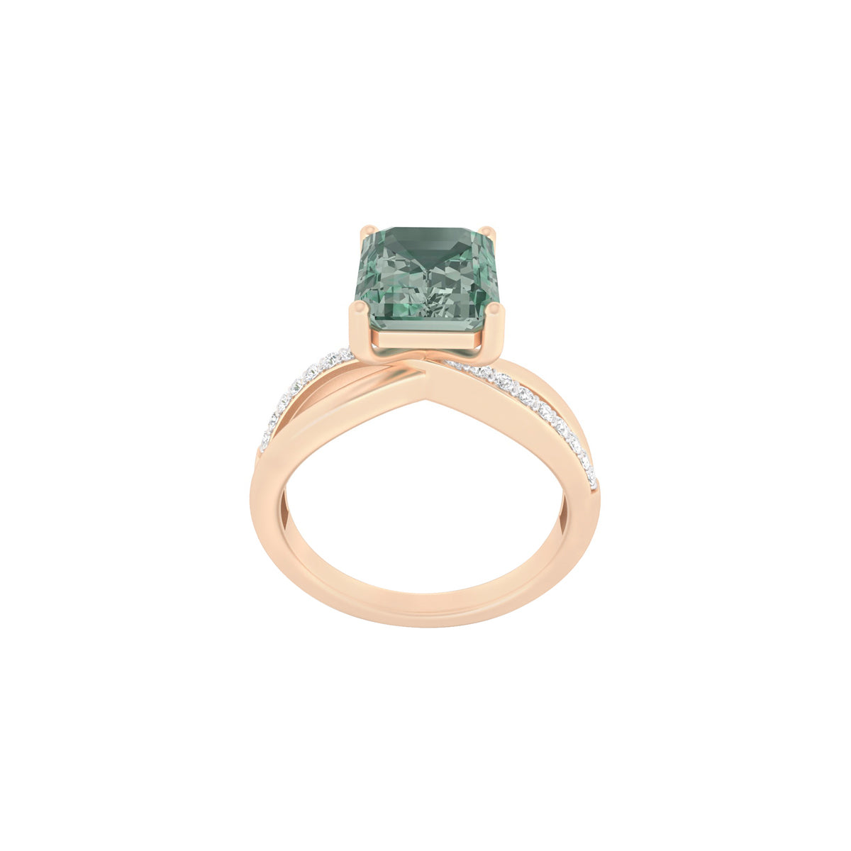 Green Amethyst Ring with White Diamond in 18Kt Gold 2.16cts