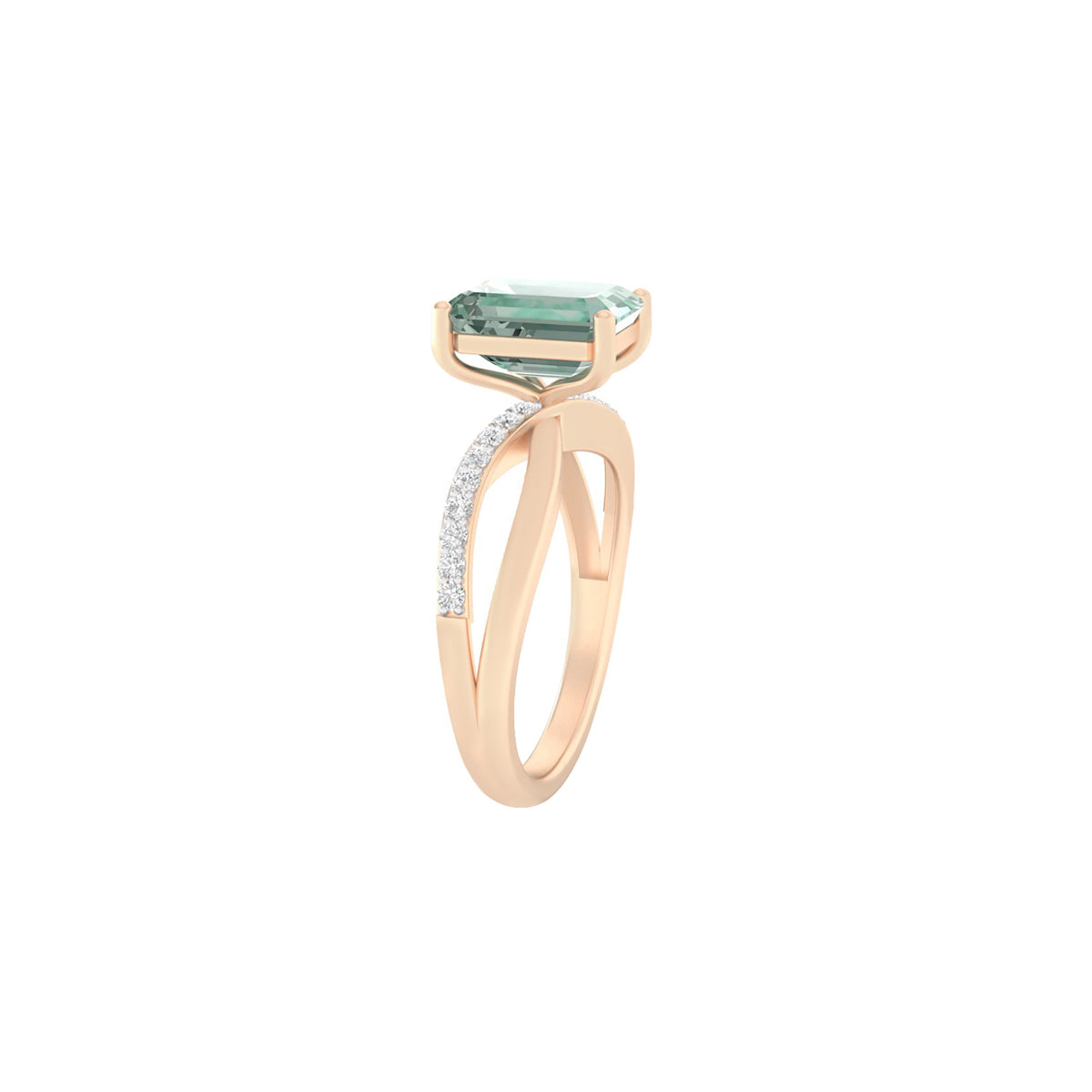 Green Amethyst Ring with White Diamond in 18Kt Gold 2.16cts