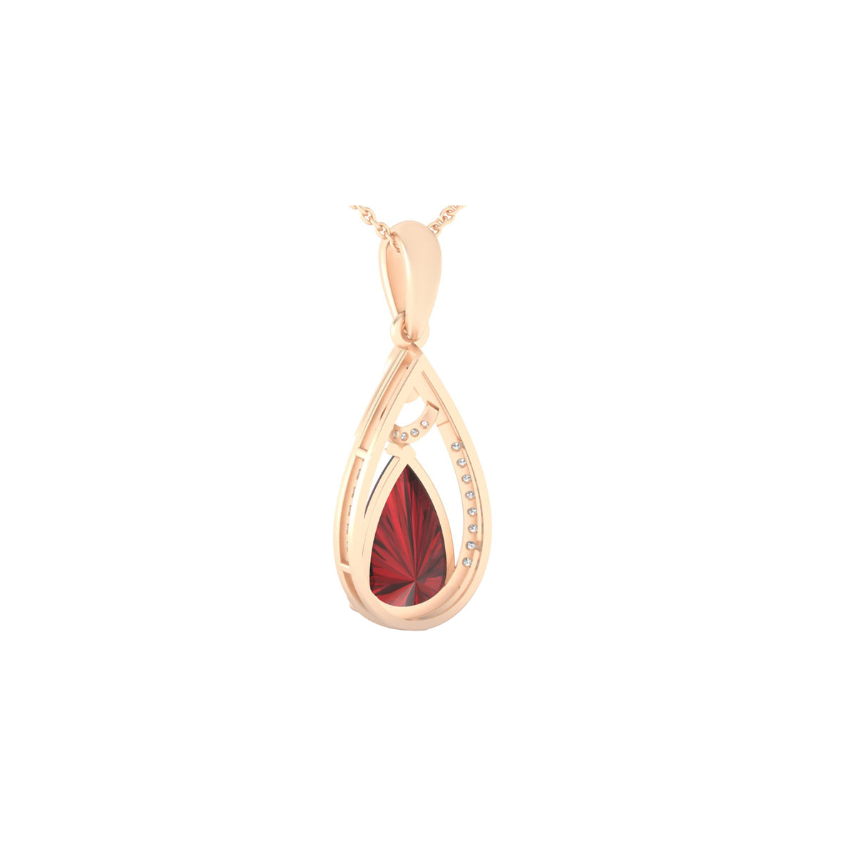 Red Garnet Pendant with White Diamond in 18Kt Gold 4.85cts
