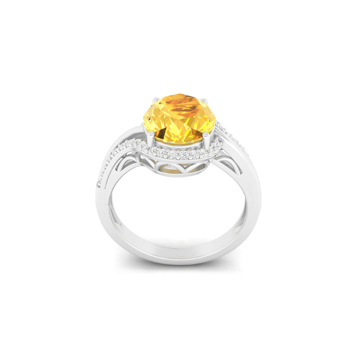 Citrine Ring with White Diamond in 14Kt White Gold 2.14cts