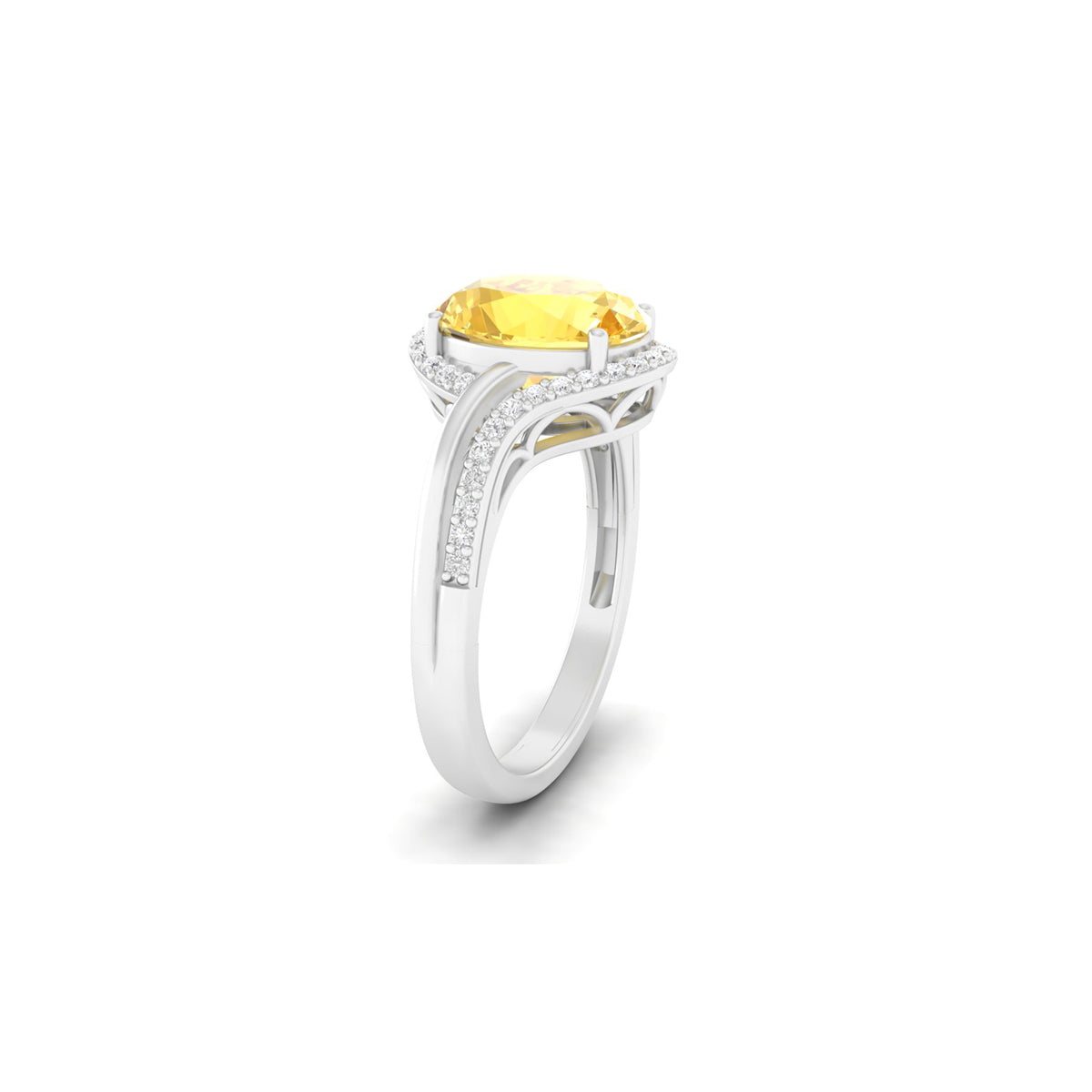 Citrine Ring with White Diamond in 14Kt White Gold 2.14cts