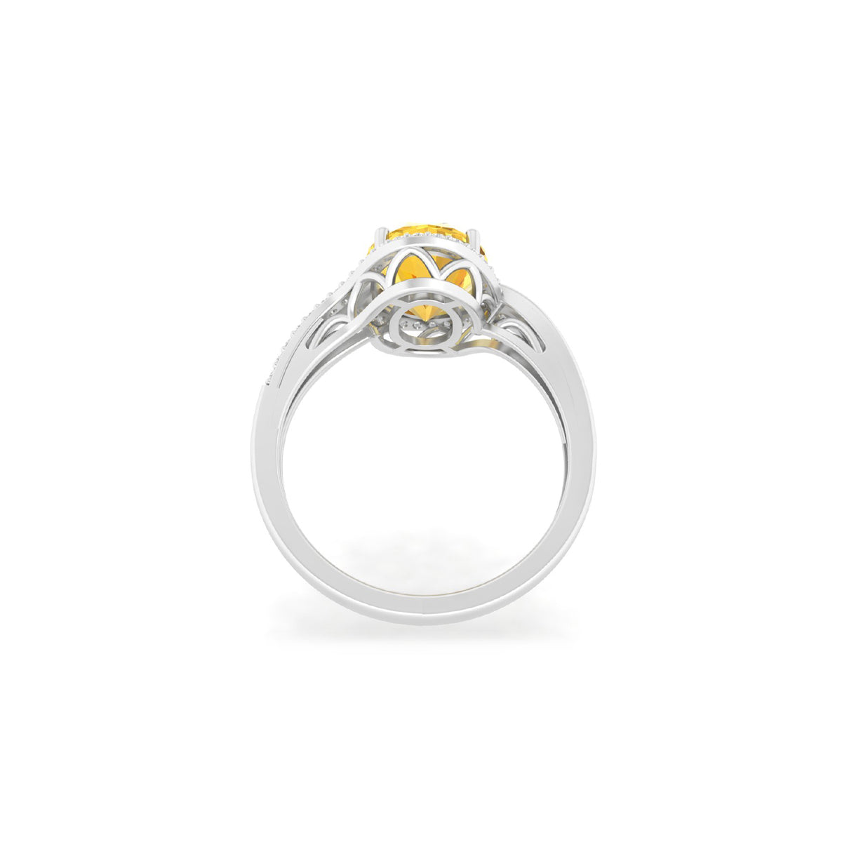 Citrine Ring with White Diamond in 14Kt White Gold 2.14cts
