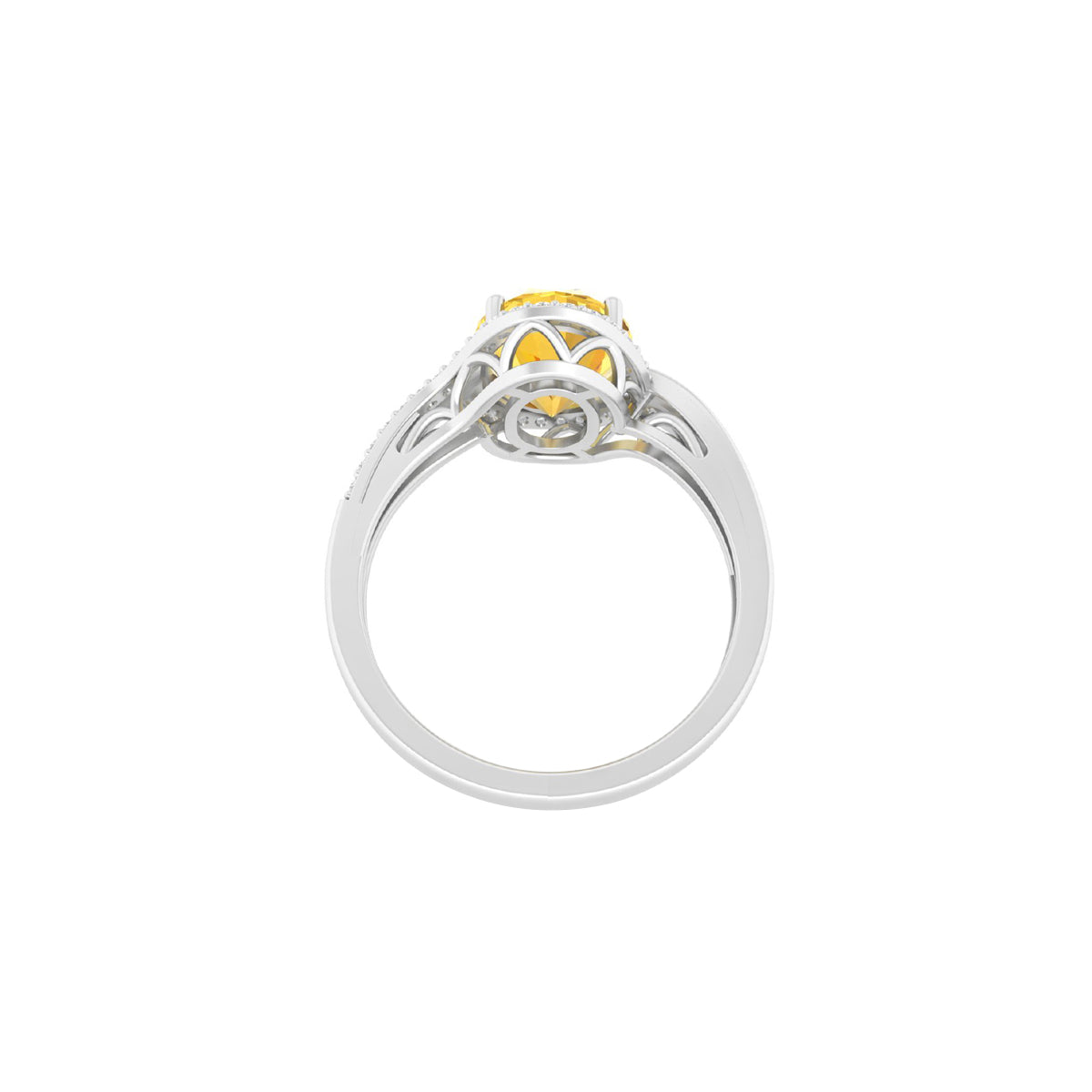 Citrine Ring with White Diamond in 14Kt White Gold 2.14cts