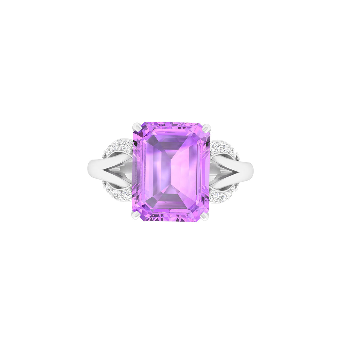 Amethyst Ring with White Diamond in 14Kt White Gold 2.01cts
