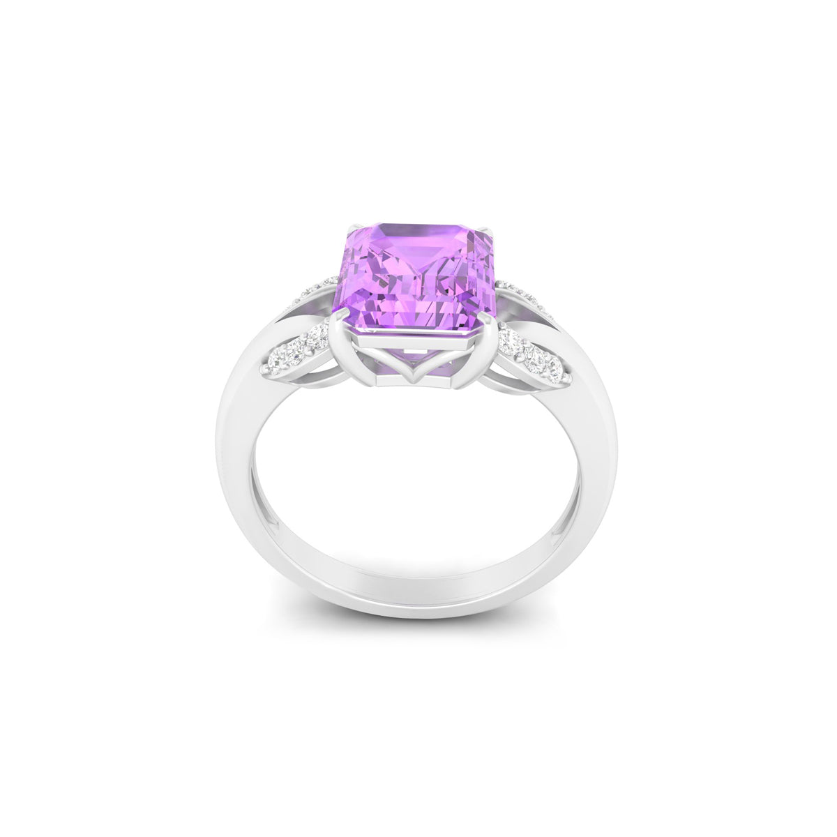 Amethyst Ring with White Diamond in 14Kt White Gold 2.01cts