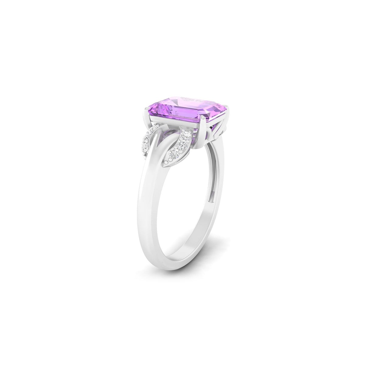 Amethyst Ring with White Diamond in 14Kt White Gold 2.01cts