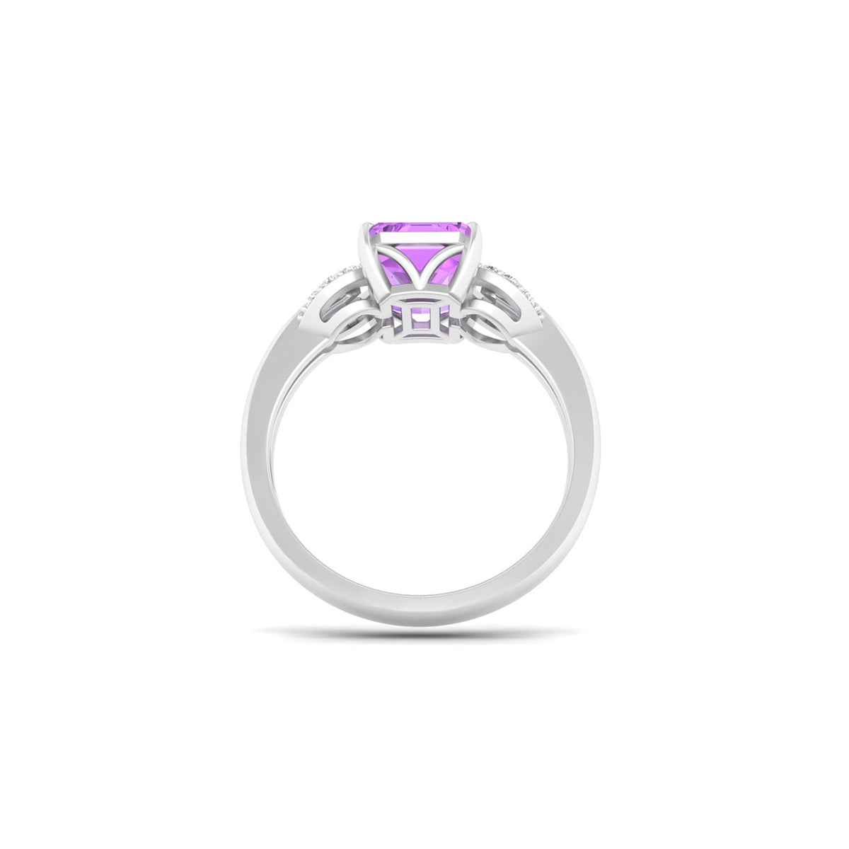 Amethyst Ring with White Diamond in 14Kt White Gold 2.01cts