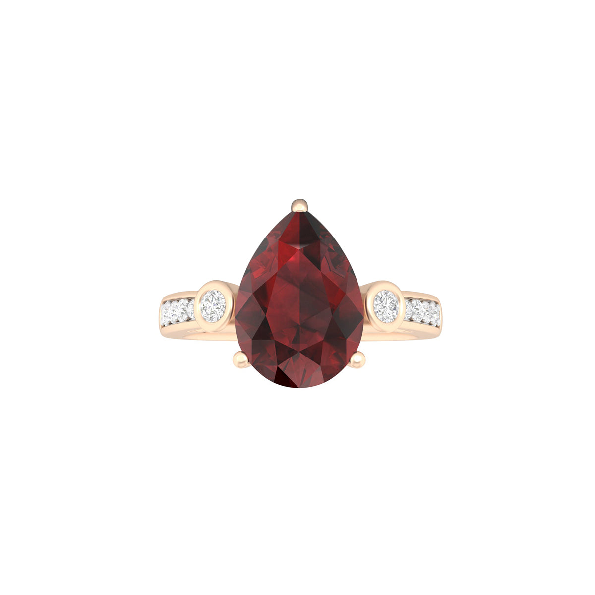 Red Garnet Ring with White Diamond in 18Kt Gold 2.06cts