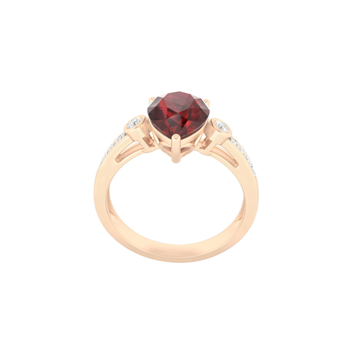 Red Garnet Ring with White Diamond in 18Kt Gold 2.06cts