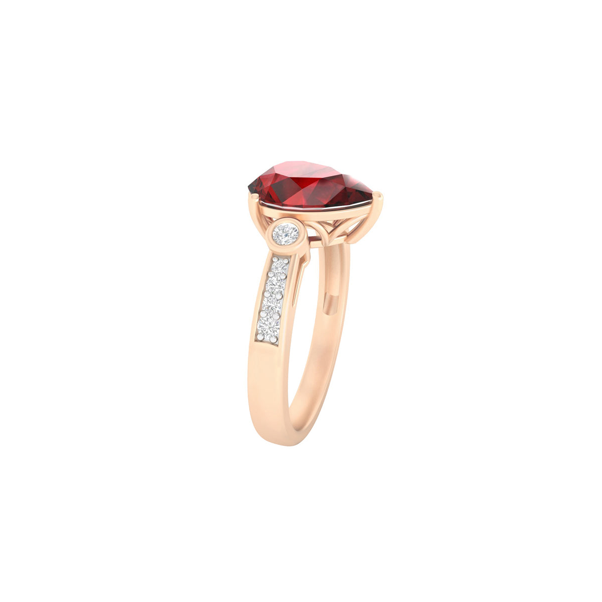 Red Garnet Ring with White Diamond in 18Kt Gold 2.06cts