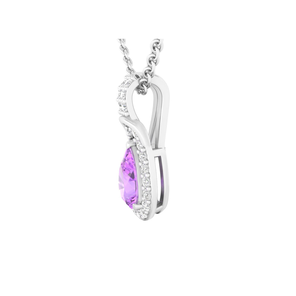 Amethyst Pendant with White Diamond in 14Kt White Gold 0.53cts