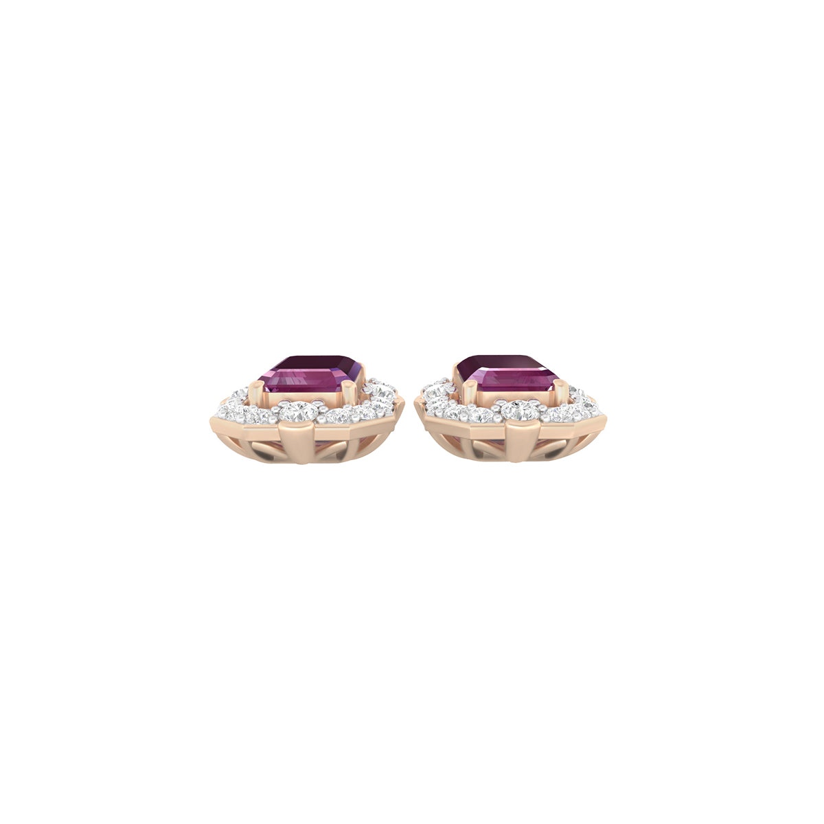 Indian Ruby Stud Earrings with White Diamond in 18Kt Gold 1.97cts