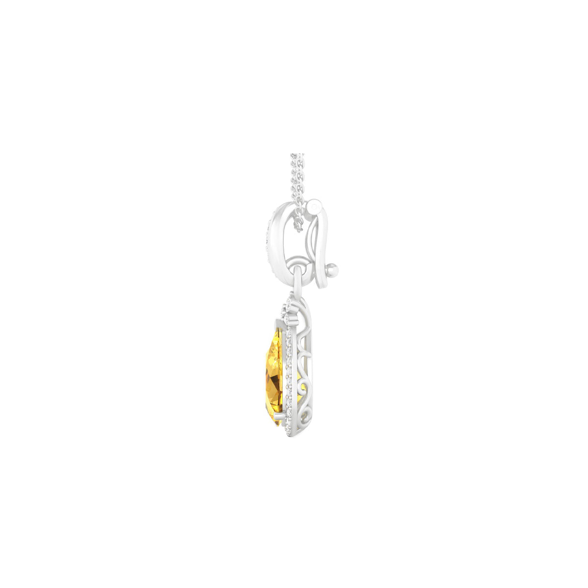Citrine Pendant with White Diamond in 14Kt White Gold 1.73cts
