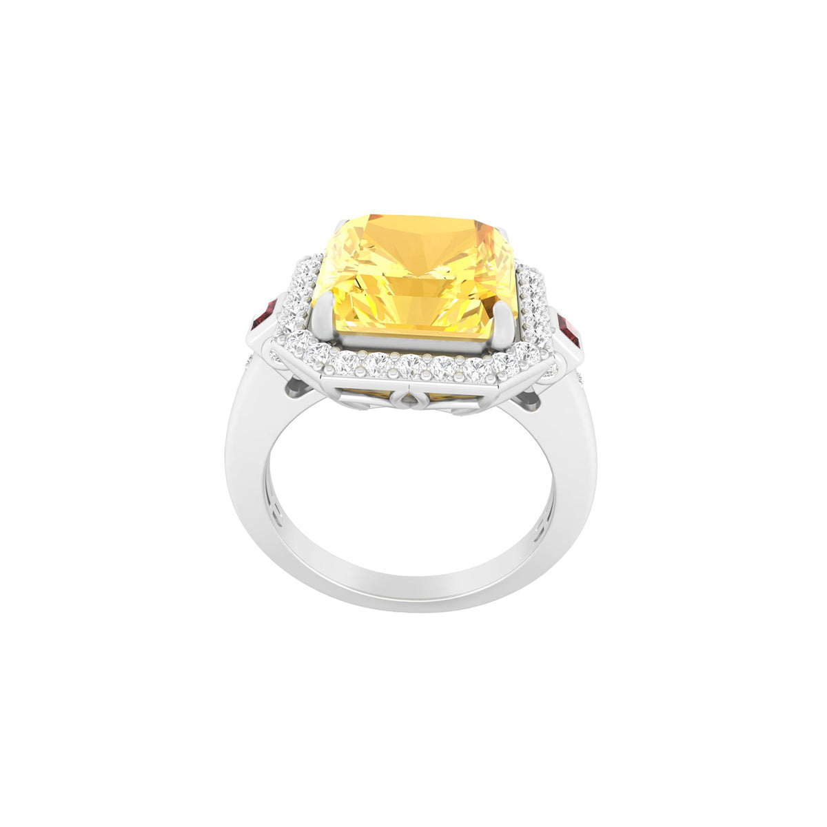 Citrine, Red Garnet Ring with White Diamond in 18Kt White Gold 5.06cts