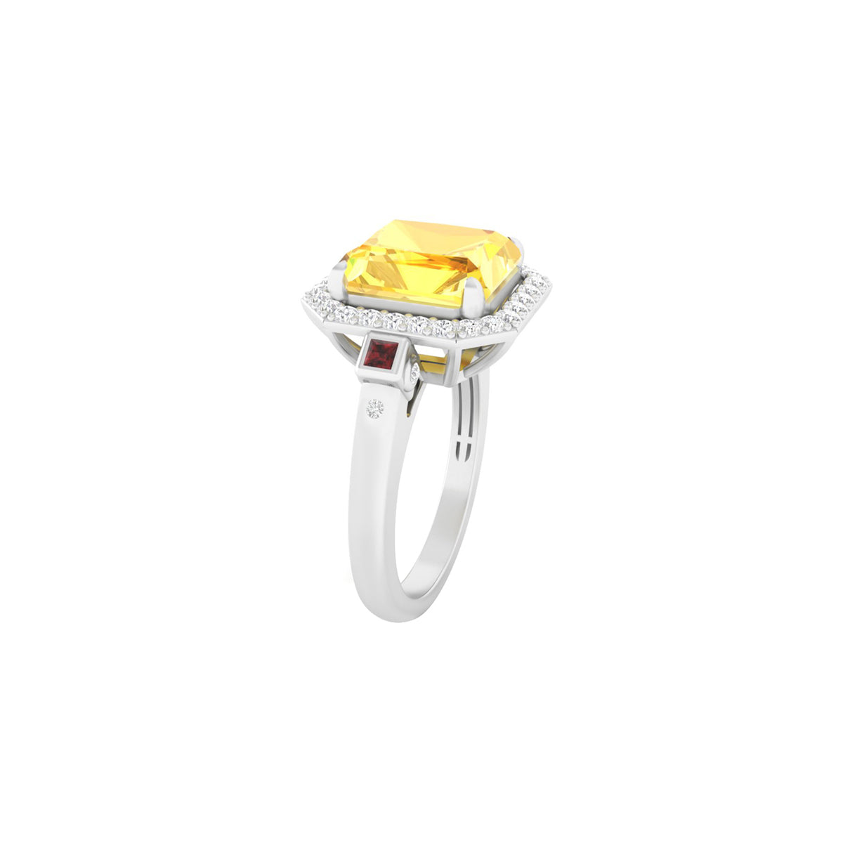 Citrine, Red Garnet Ring with White Diamond in 18Kt White Gold 5.06cts