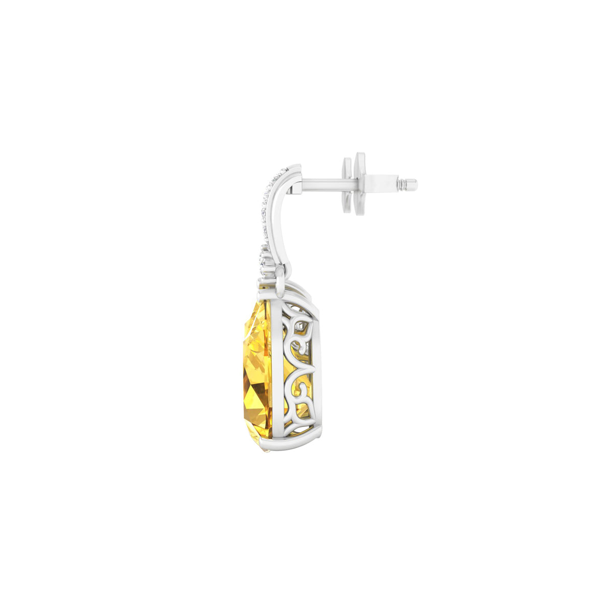 Citrine Dangle Earrings with White Diamond in 18Kt White Gold 6.49cts