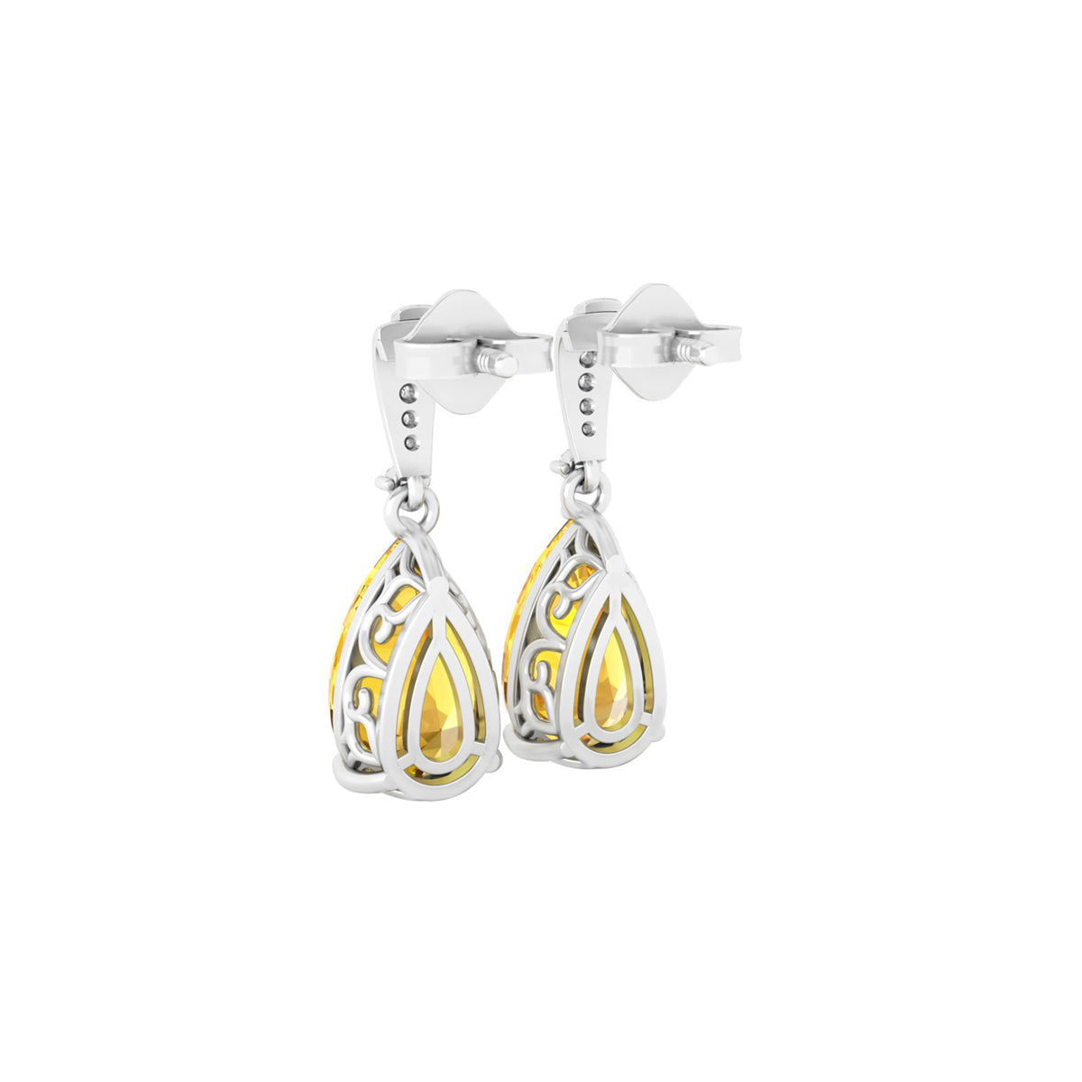 Citrine Dangle Earrings with White Diamond in 18Kt White Gold 6.49cts