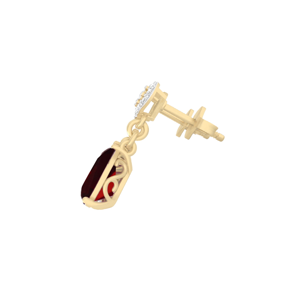 Red Garnet Earrings with White Diamond in 18Kt Gold 3.76cts
