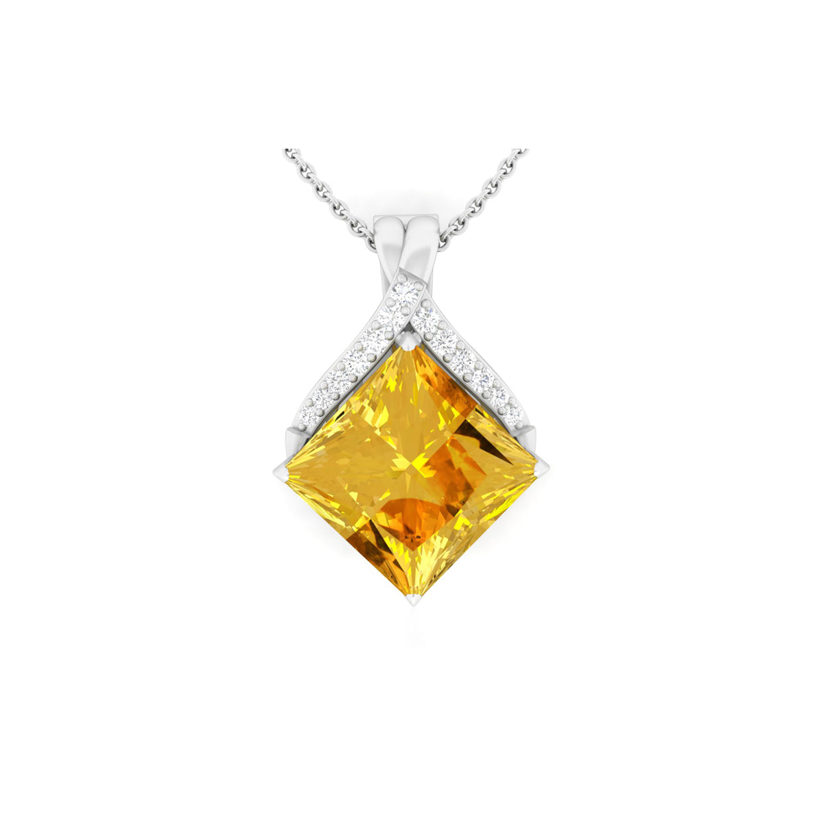 Citrine Pendant with White Diamond in 18Kt White Gold 5.61cts