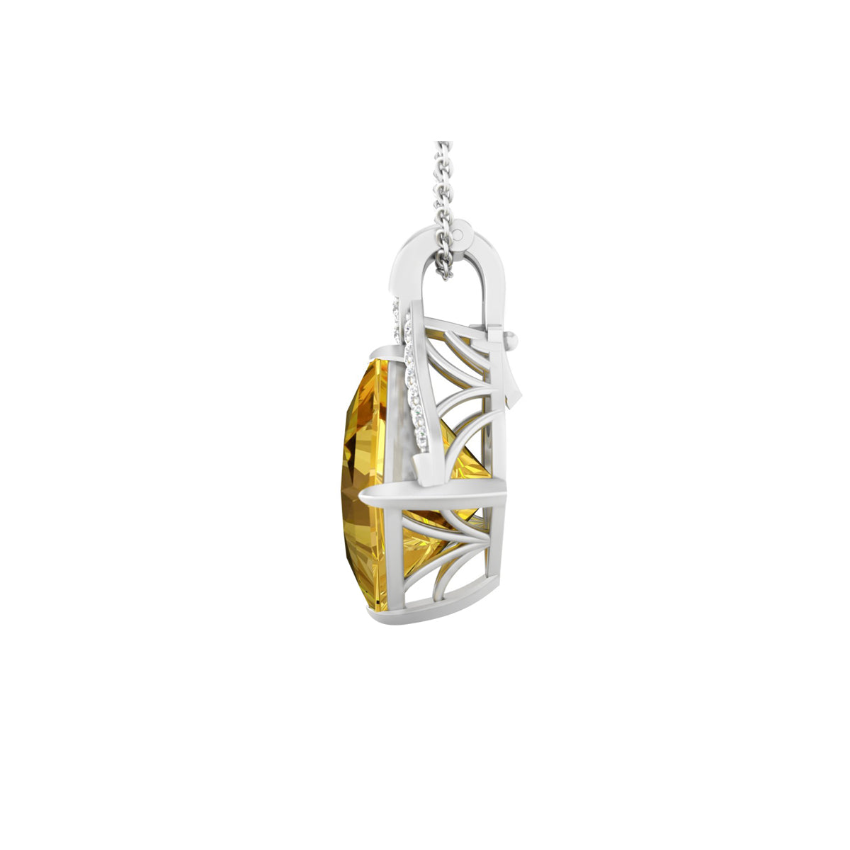 Citrine Pendant with White Diamond in 18Kt White Gold 5.61cts