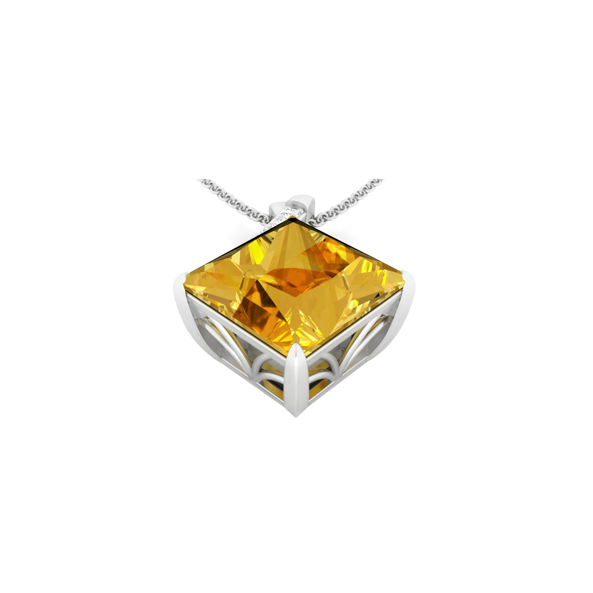 Citrine Pendant with White Diamond in 18Kt White Gold 5.61cts