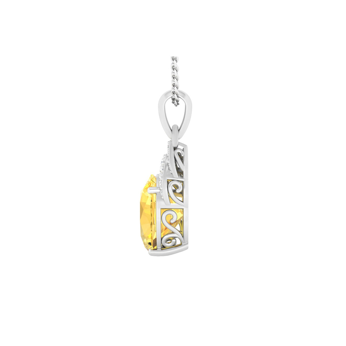 Citrine Pendant with White Diamond in 18Kt White Gold 3.11cts
