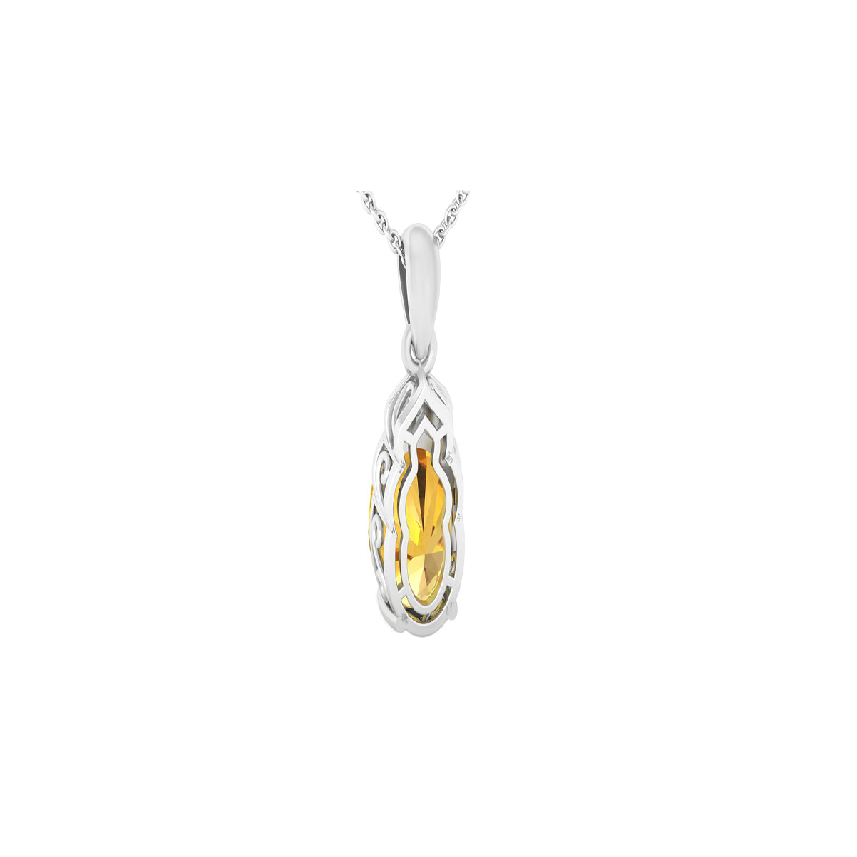 Citrine Pendant with White Diamond in 18Kt White Gold 3.11cts