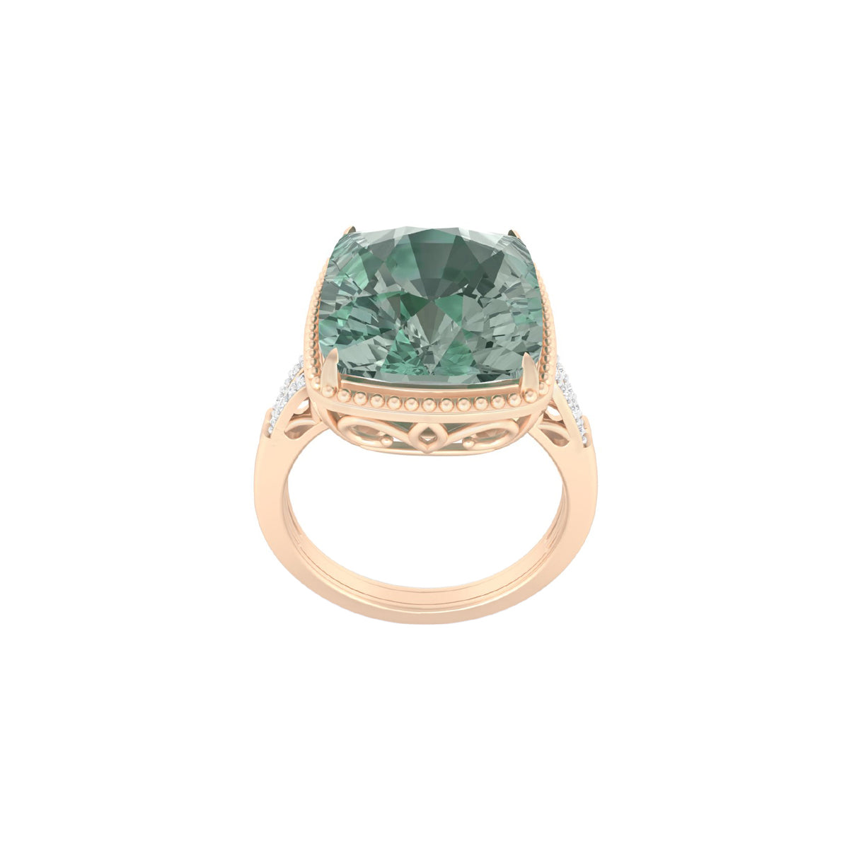 Green Amethyst Ring with White Diamond in 14Kt Gold 10.34cts